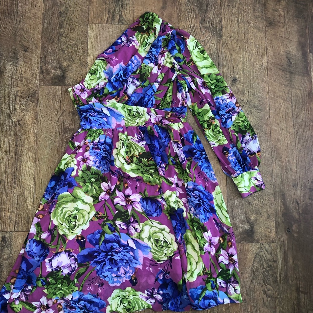 Chicme Women’s Flowy One Shoulder Long Sleeve Layered Floral Dress Medium